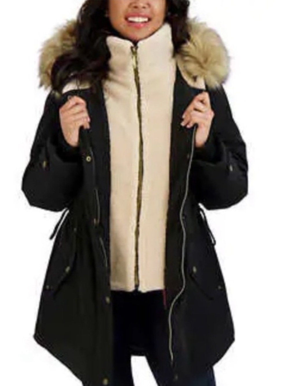 "Women's Koolaburra By UGG Faux-Fur Hood Inner-Vest Puffer Coat Black